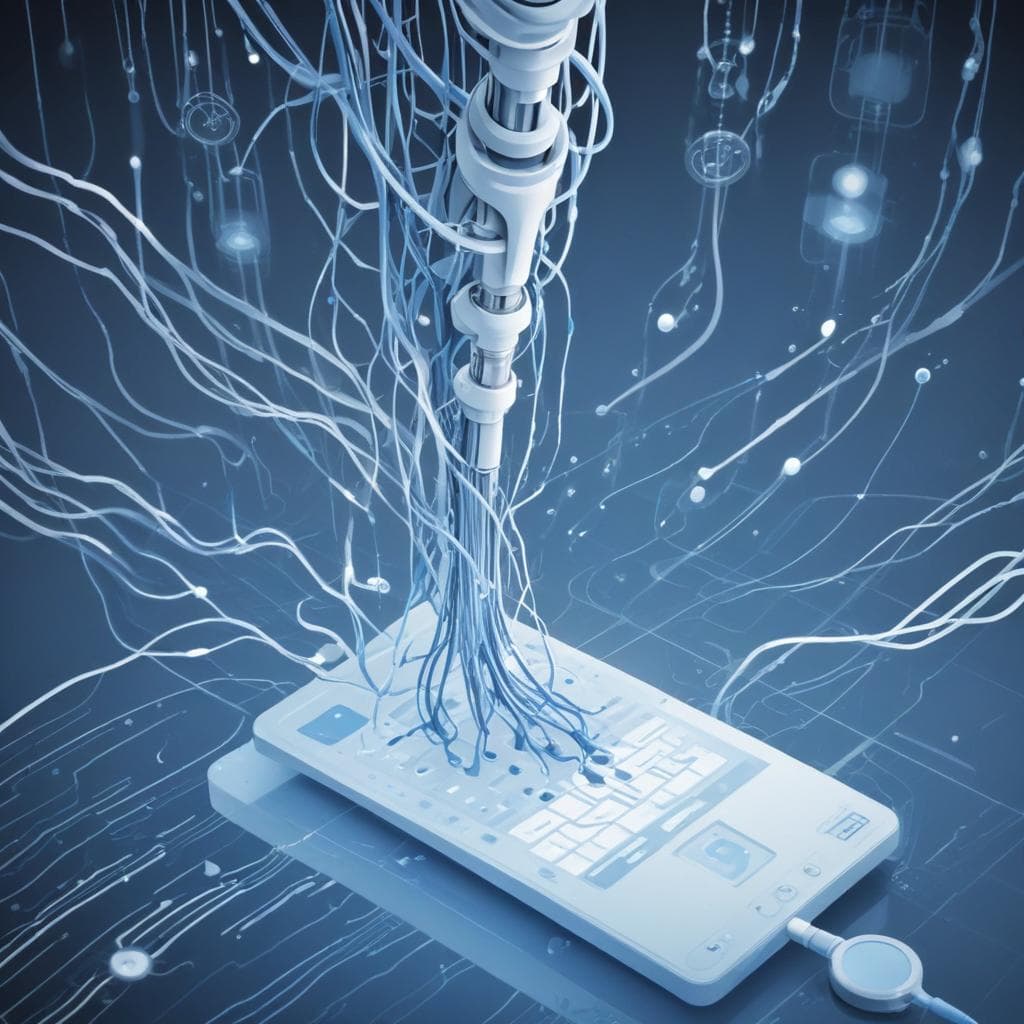 Nurse using tablet with AI-powered clinical documentation in hospital corridor