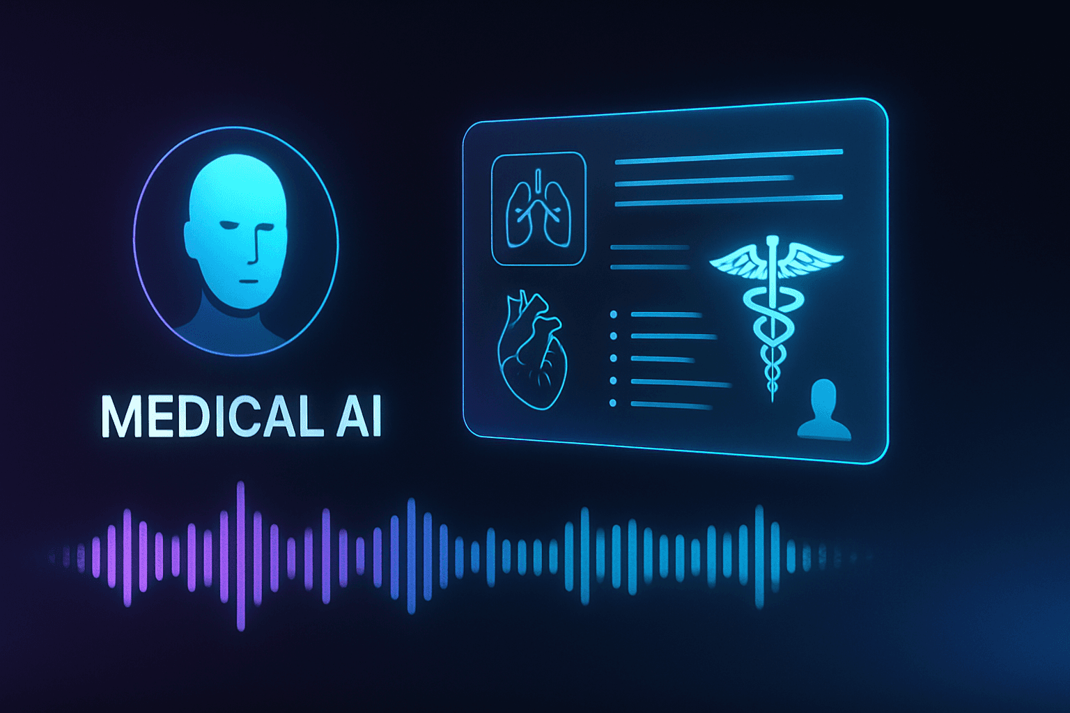 Futuristic medical AI assistant with voice waveform visualization
