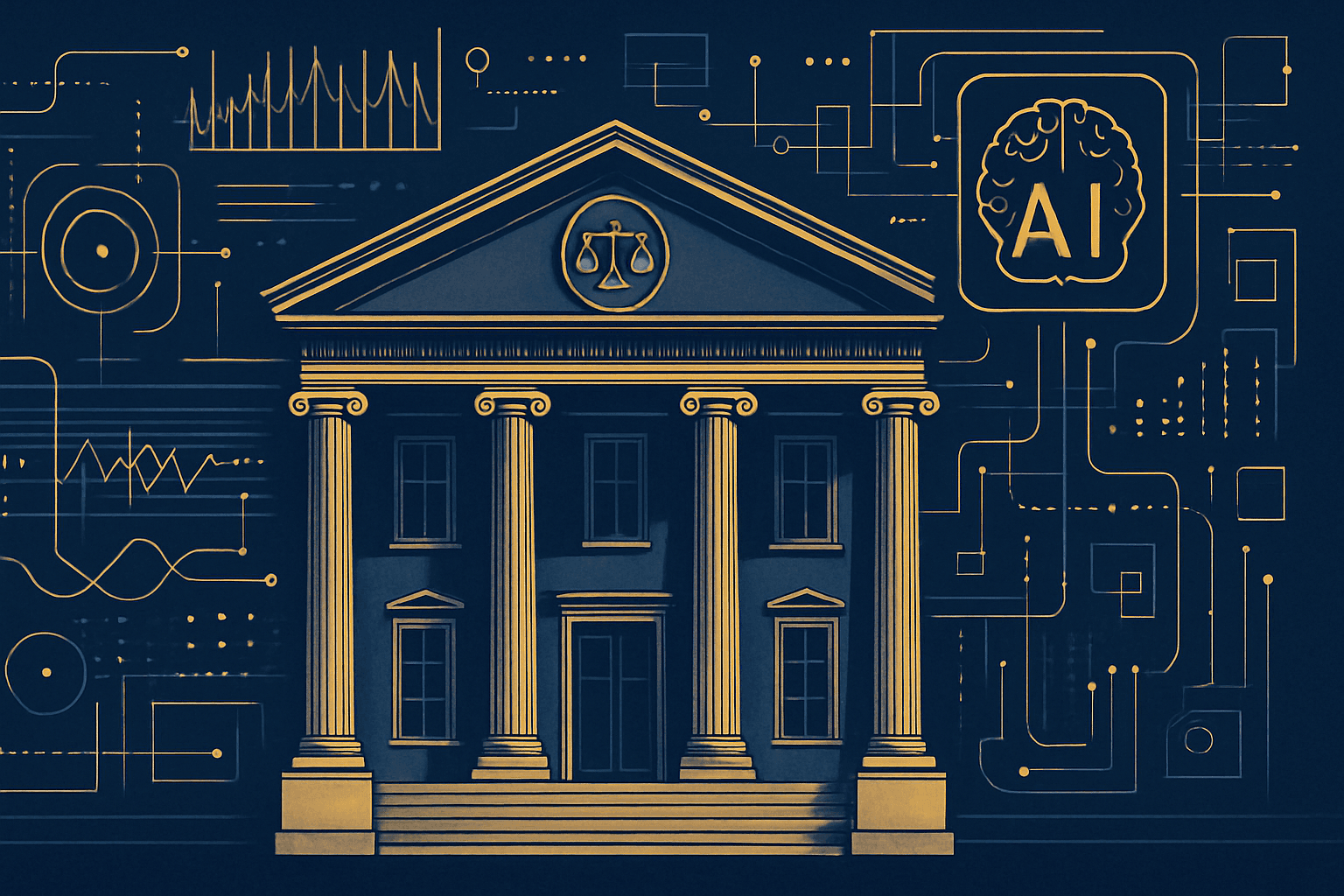 Government building with digital transformation overlay and AI interface elements